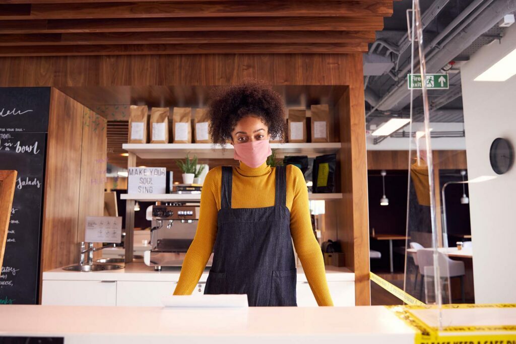 small business employee wearing a face mask