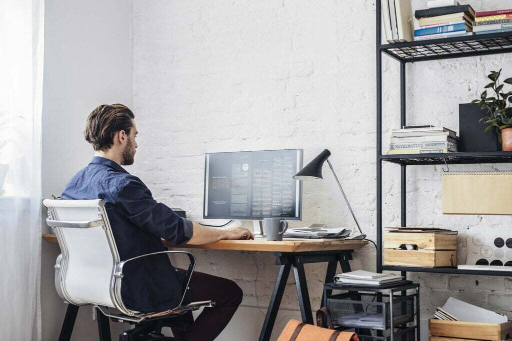 man working from home office