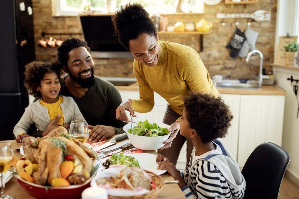 a happy family at thanksgiving