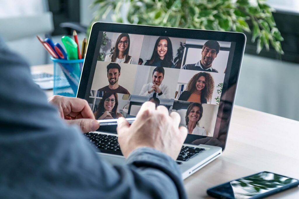 a man in an online meeting about data security