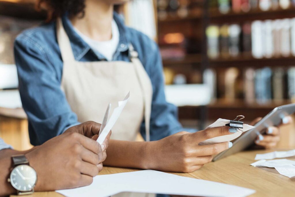 small business owners going over loans