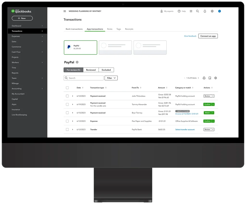 computer showing quickbooks online